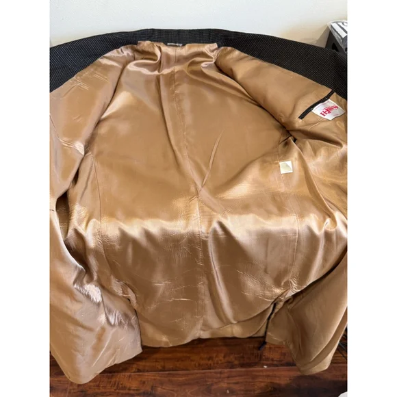 Men's H. John's tweed Overcoat Suit jacket44L/ cuffed pants W36x30L black Brown - Picture 6 of 13